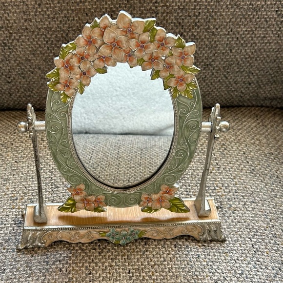 Other - Vintage Vanity Mirror in heavy cast iron with enamel floral design.